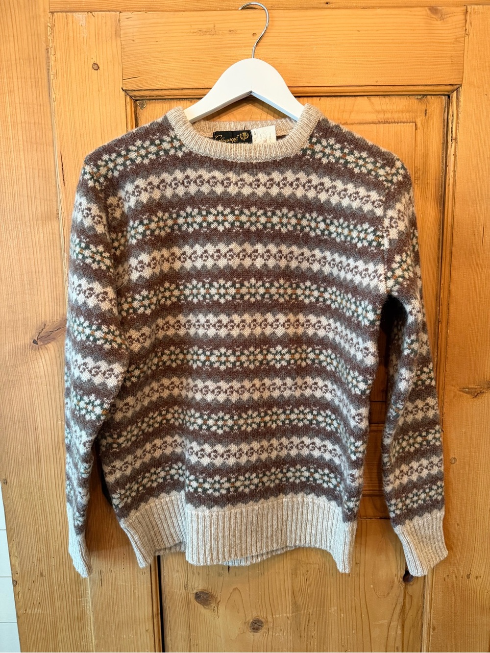 Women’s Fair Isle Wool Crewneck Sweater - Brown & Cream